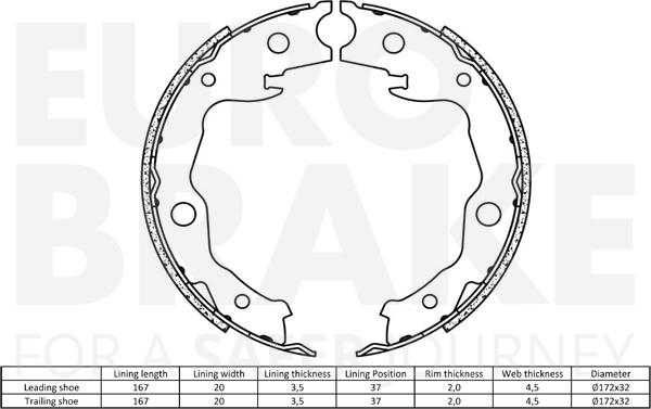 Eurobrake 58492745743 - Brake Shoe Set www.autospares.lv