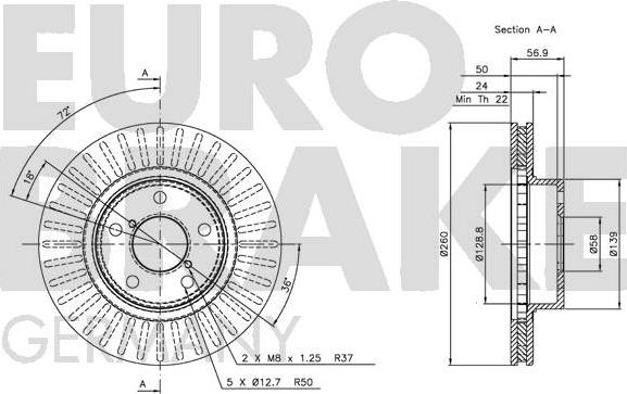 Eurobrake 5815204403 - Bremžu diski autospares.lv