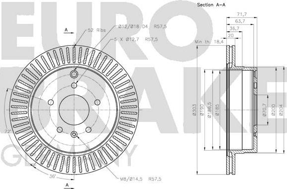 Eurobrake 5815203665 - Bremžu diski www.autospares.lv