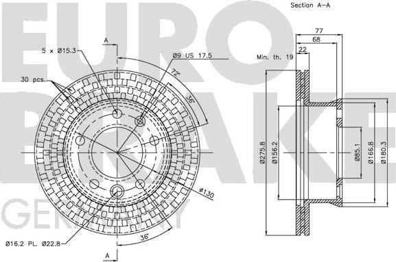 Eurobrake 5815203397 - Bremžu diski www.autospares.lv