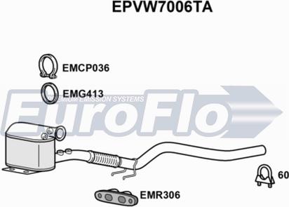 EuroFlo EPVW7006TA - Сажевый / частичный фильтр, система выхлопа ОГ www.autospares.lv