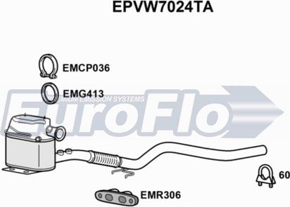 EuroFlo EPVW7024TA - Сажевый / частичный фильтр, система выхлопа ОГ www.autospares.lv