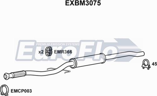 EuroFlo EXBM3075 - Vidējais izpl. gāzu trokšņa slāpētājs www.autospares.lv