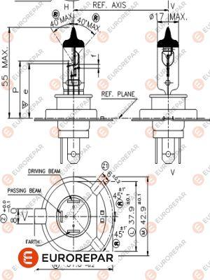 EUROREPAR 1616431180 - Kvēlspuldze, Tālās gaismas lukturis www.autospares.lv