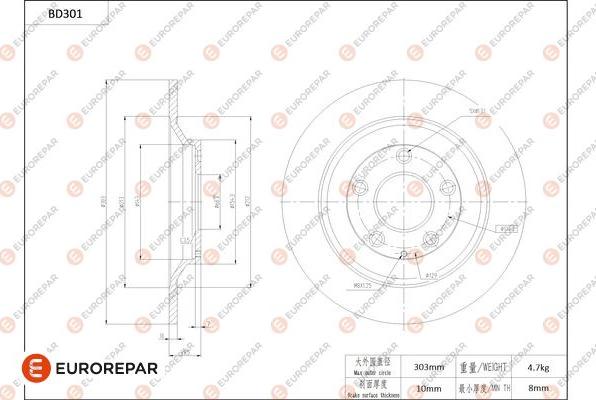 EUROREPAR 1684274380 - Bremžu diski www.autospares.lv