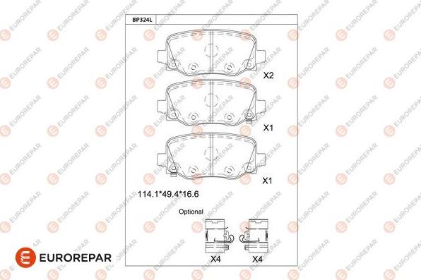 EUROREPAR 1681244180 - Bremžu uzliku kompl., Disku bremzes www.autospares.lv