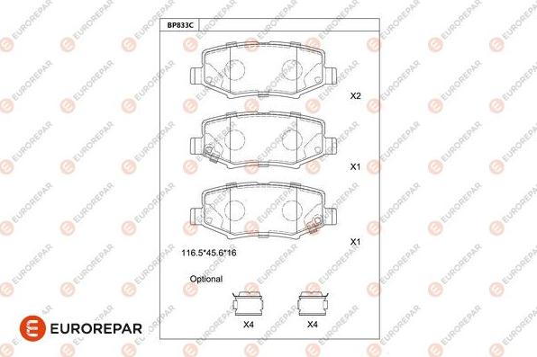 EUROREPAR 1681245080 - Bremžu uzliku kompl., Disku bremzes www.autospares.lv