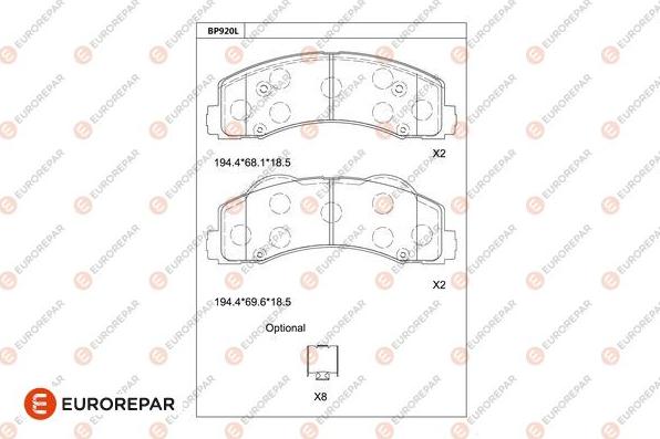 EUROREPAR 1681265480 - Bremžu uzliku kompl., Disku bremzes www.autospares.lv