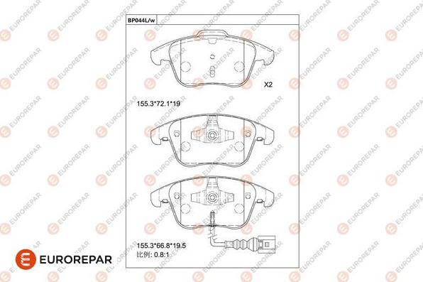 EUROREPAR 1681209480 - Bremžu uzliku kompl., Disku bremzes www.autospares.lv