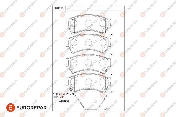 EUROREPAR 1681214380 - Bremžu uzliku kompl., Disku bremzes www.autospares.lv