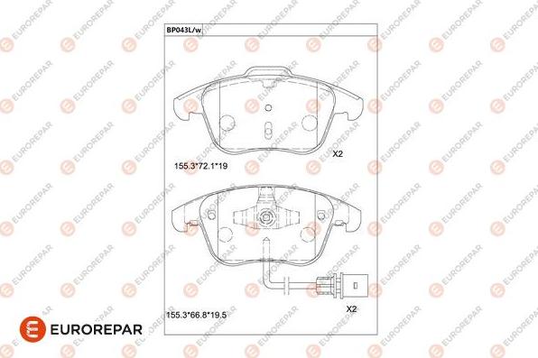 EUROREPAR 1681215180 - Bremžu uzliku kompl., Disku bremzes www.autospares.lv