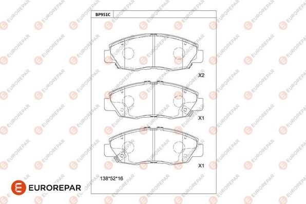 EUROREPAR 1681283380 - Bremžu uzliku kompl., Disku bremzes www.autospares.lv