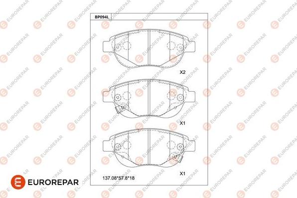 EUROREPAR 1681235680 - Bremžu uzliku kompl., Disku bremzes www.autospares.lv