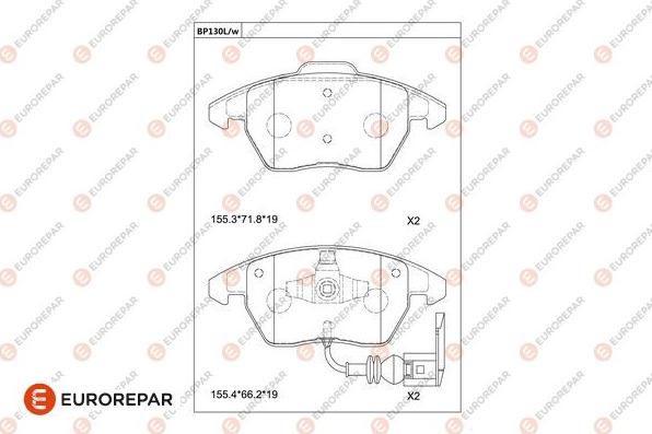 EUROREPAR 1681230680 - Bremžu uzliku kompl., Disku bremzes www.autospares.lv