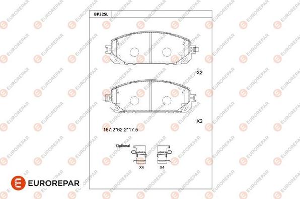 EUROREPAR 1681231180 - Bremžu uzliku kompl., Disku bremzes www.autospares.lv