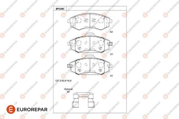 EUROREPAR 1681227380 - Bremžu uzliku kompl., Disku bremzes www.autospares.lv