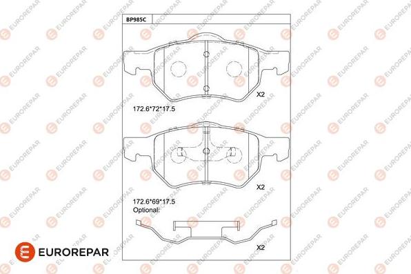 EUROREPAR 1681272680 - Bremžu uzliku kompl., Disku bremzes autospares.lv