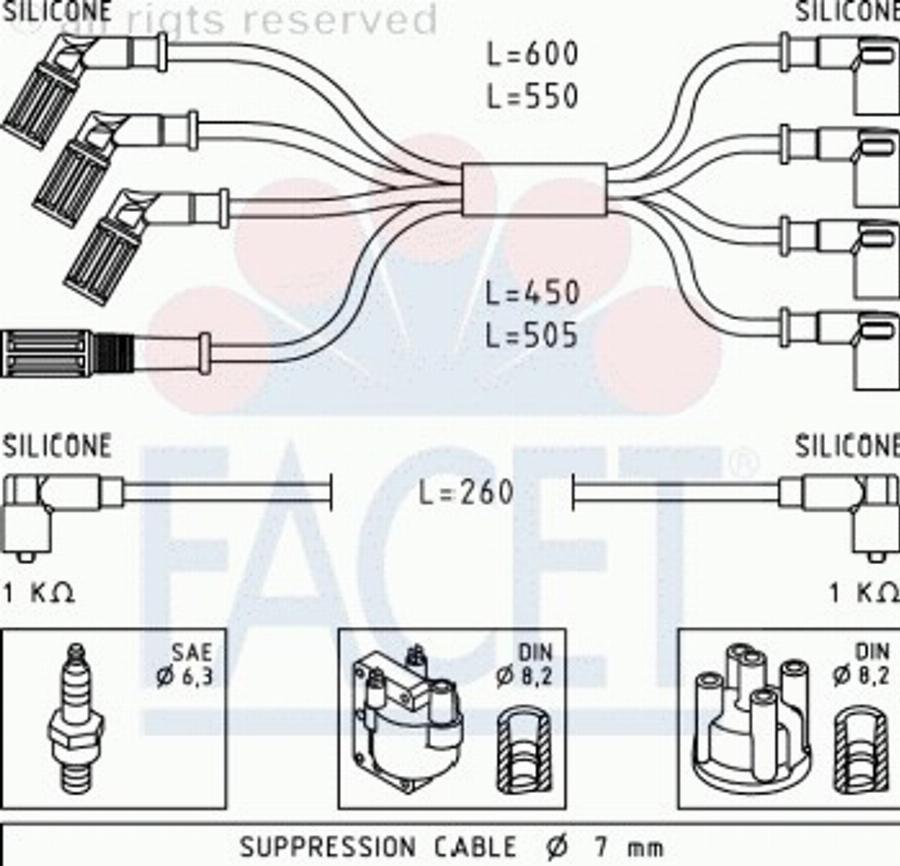 FACET 4.9001 - Augstsprieguma vadu komplekts www.autospares.lv