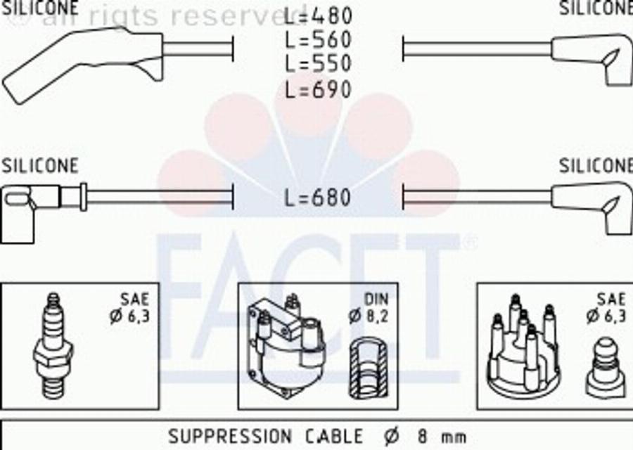 FACET 4 9016 - Augstsprieguma vadu komplekts www.autospares.lv