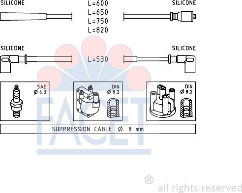 FACET 4.9078 - Augstsprieguma vadu komplekts www.autospares.lv