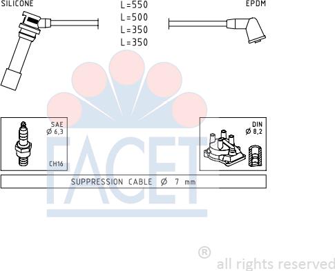 FACET 4.9738 - Augstsprieguma vadu komplekts www.autospares.lv