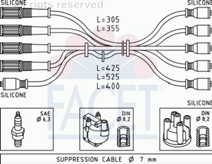 FACET 4.8425 - Augstsprieguma vadu komplekts www.autospares.lv