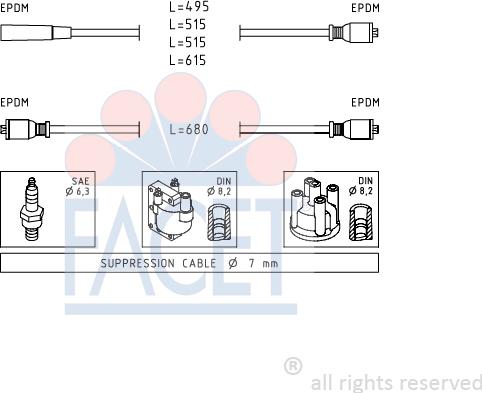 FACET 4.8511 - Augstsprieguma vadu komplekts www.autospares.lv