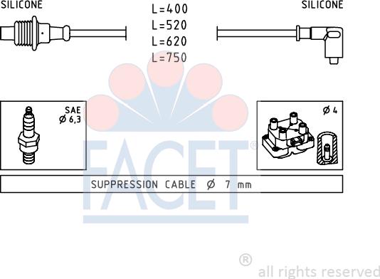 FACET 4.8674 - Augstsprieguma vadu komplekts www.autospares.lv