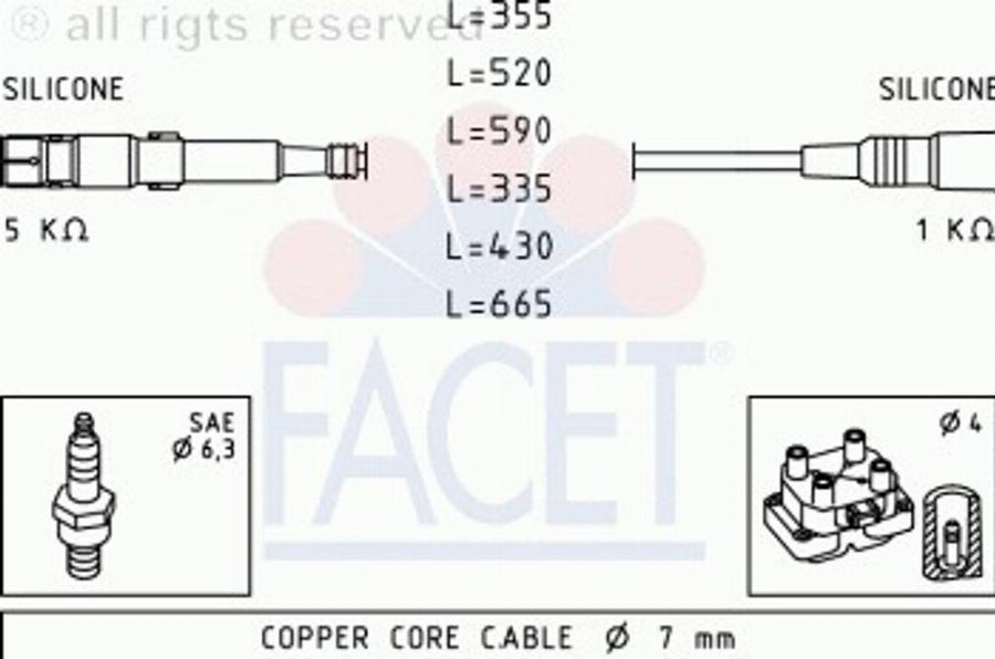 FACET 4.8769 - Augstsprieguma vadu komplekts www.autospares.lv