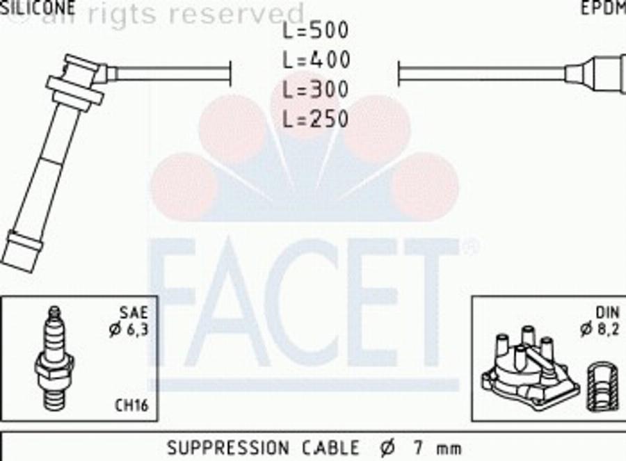 FACET 4.7012 - Augstsprieguma vadu komplekts www.autospares.lv