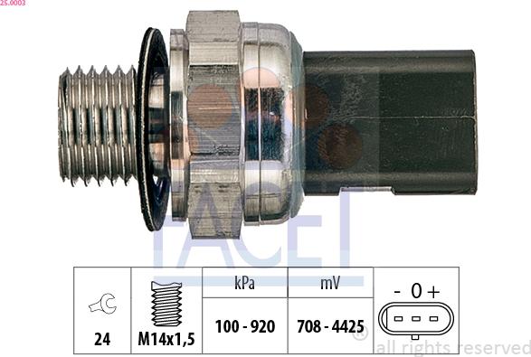 FACET 25.0003 - Devējs, Eļļas spiediens www.autospares.lv