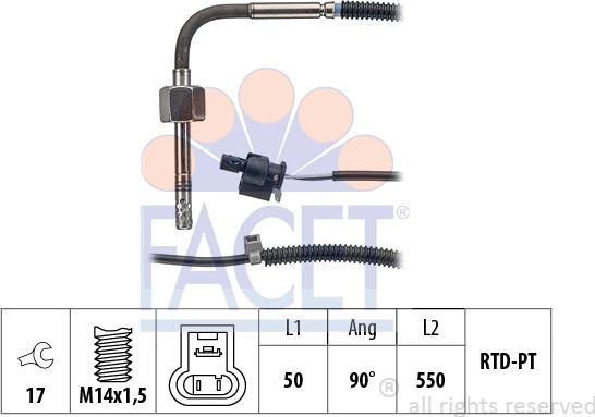 FACET 22.0091 - Датчик, температура выхлопных газов www.autospares.lv