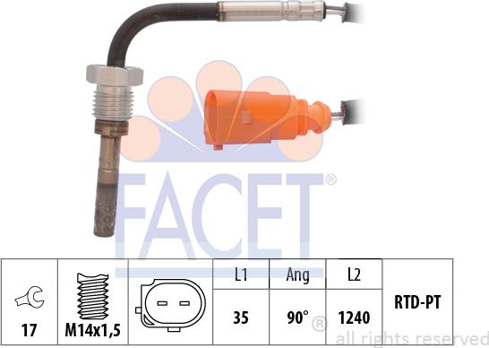 FACET 22.0061 - Датчик, температура выхлопных газов www.autospares.lv