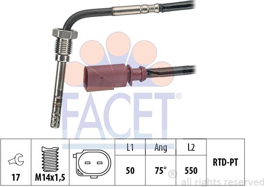 FACET 22.0018 - Devējs, Izplūdes gāzu temperatūra www.autospares.lv