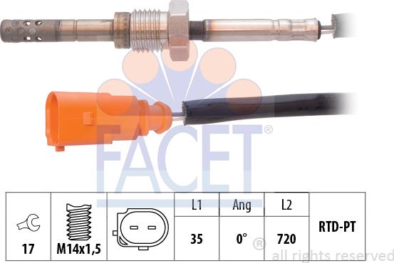 FACET 22.0076 - Датчик, температура выхлопных газов www.autospares.lv