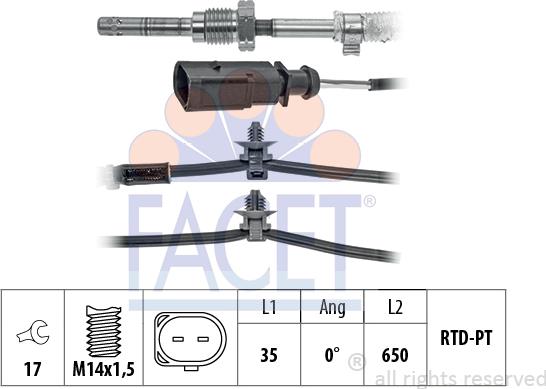 FACET 22.0261 - Датчик, температура выхлопных газов www.autospares.lv