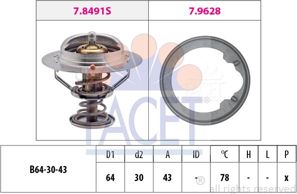 FACET 7.8496 - Термостат охлаждающей жидкости / корпус www.autospares.lv