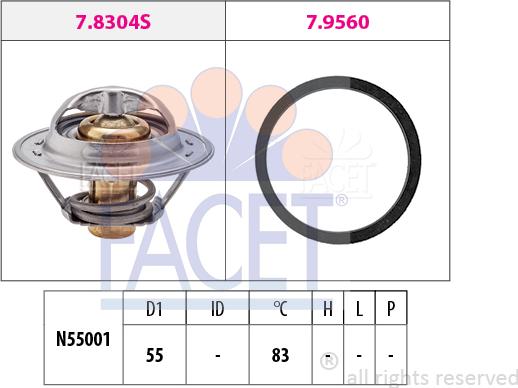 FACET 7.8304 - Coolant thermostat / housing www.autospares.lv