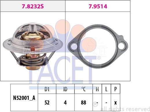 FACET 7.8232 - Термостат охлаждающей жидкости / корпус www.autospares.lv