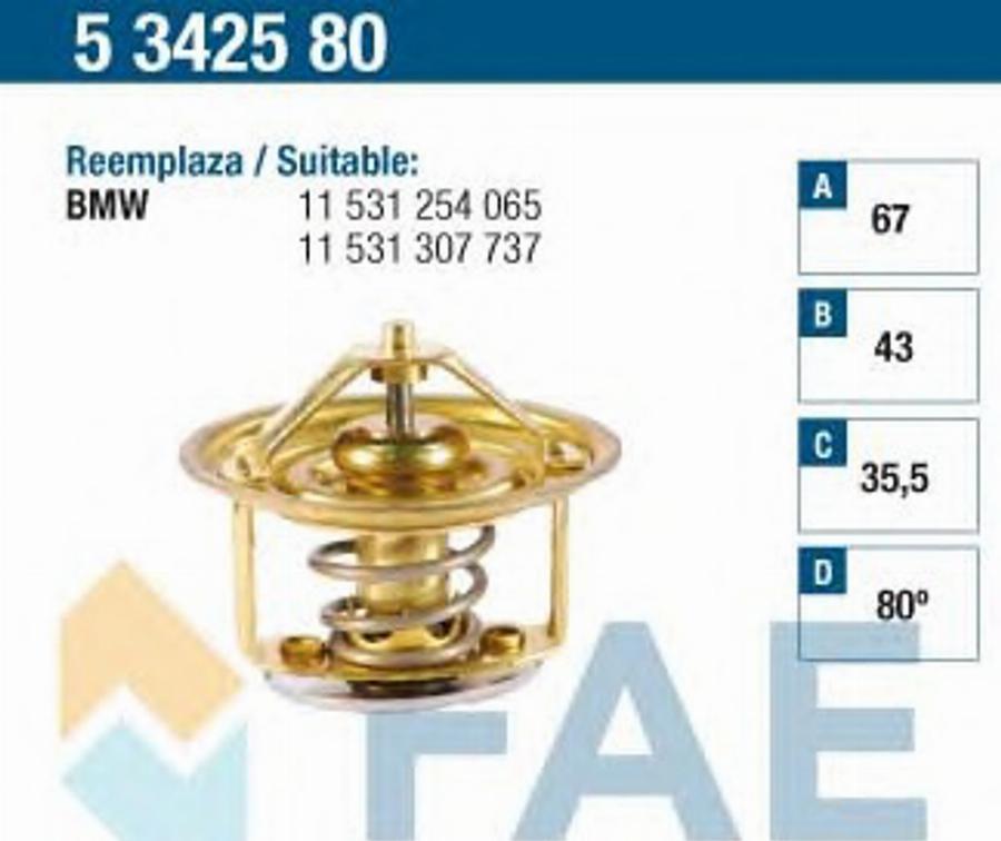 FAE 5342580 - Termostats, Dzesēšanas šķidrums www.autospares.lv