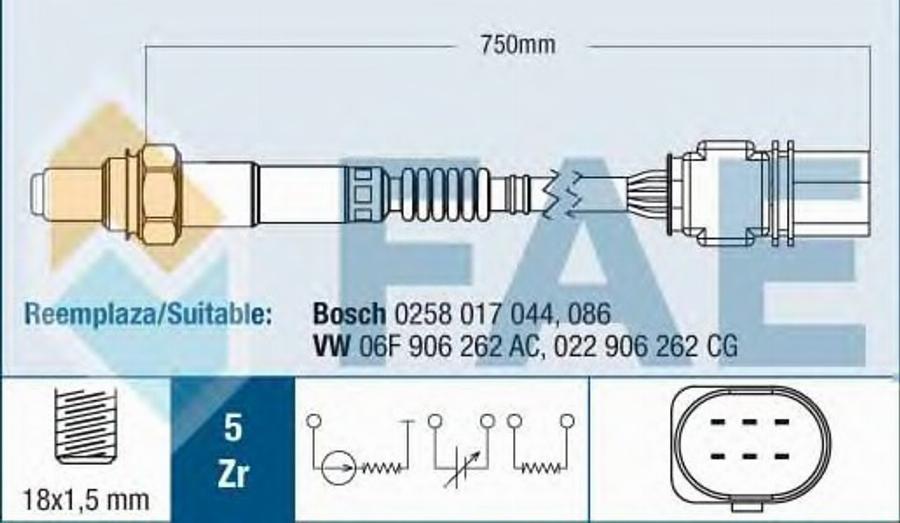 FAE 75009 - Лямбда-зонд, датчик кислорода www.autospares.lv