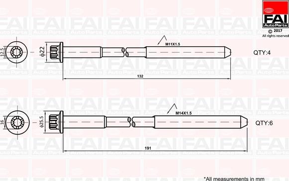 FAI AutoParts B1625 - Cilindru galvas skrūvju komplekts www.autospares.lv