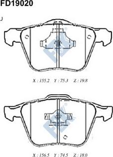 FBK FD19020 - Тормозные колодки, дисковые, комплект www.autospares.lv