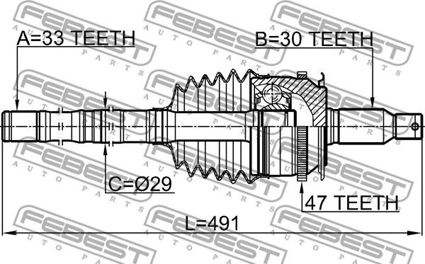 Febest 0414-KB4A47R - Šarnīru komplekts, Piedziņas vārpsta autospares.lv