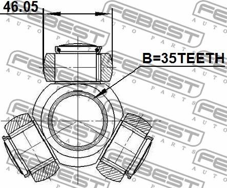 Febest 0416-CW5 - 'Tripod' šarnīrs, Piedziņas vārpsta www.autospares.lv