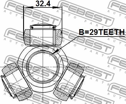 Febest 0416-CY2 - 'Tripod' šarnīrs, Piedziņas vārpsta www.autospares.lv