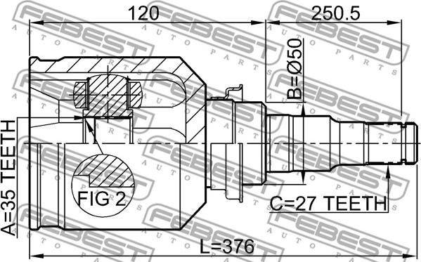 Febest 0411-CW5RH - Šarnīru komplekts, Piedziņas vārpsta www.autospares.lv