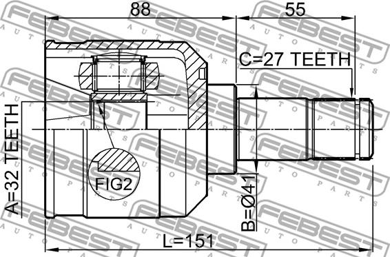 Febest 0411-DJ24 - Šarnīru komplekts, Piedziņas vārpsta www.autospares.lv