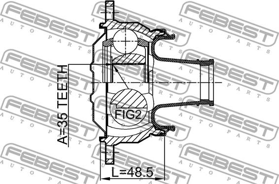 Febest 0411-V75SHA - Šarnīrs, Garenvārpsta www.autospares.lv