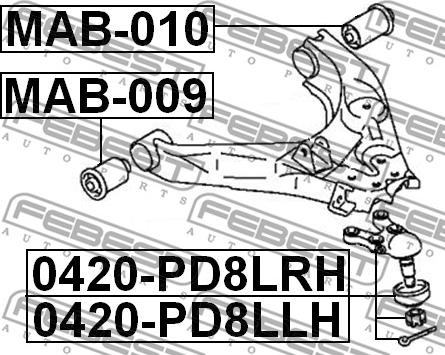 Febest 0420-PD8LLH - Balst / Virzošais šarnīrs www.autospares.lv